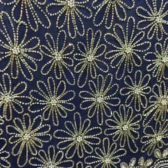 VTG Adrianna Papell Occasions SS Blouse 10 Navy Silk Beaded Cocktail Wedding - Picture 3 of 7